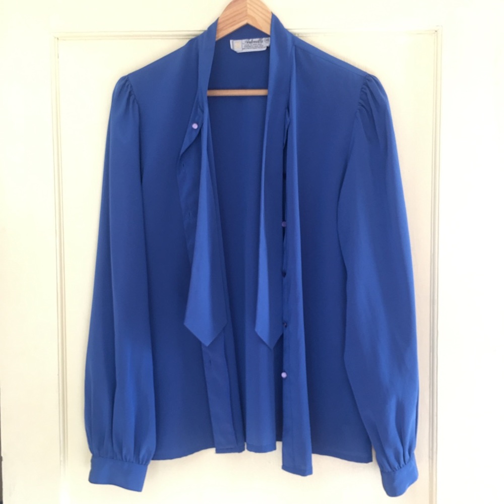 Vintage necktie blouse, sz med - Picture 7 of 10